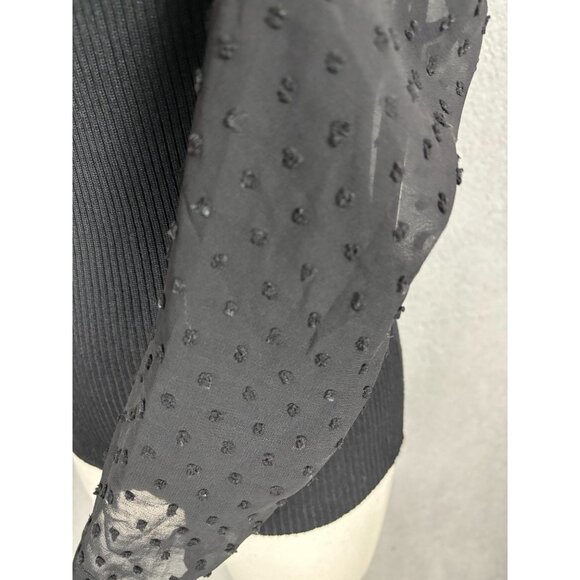Madden Girl Juniors' Ribbed Sweater Sheer Dotted Mesh Sleeves Black Medium NWT's - Picture 5 of 8